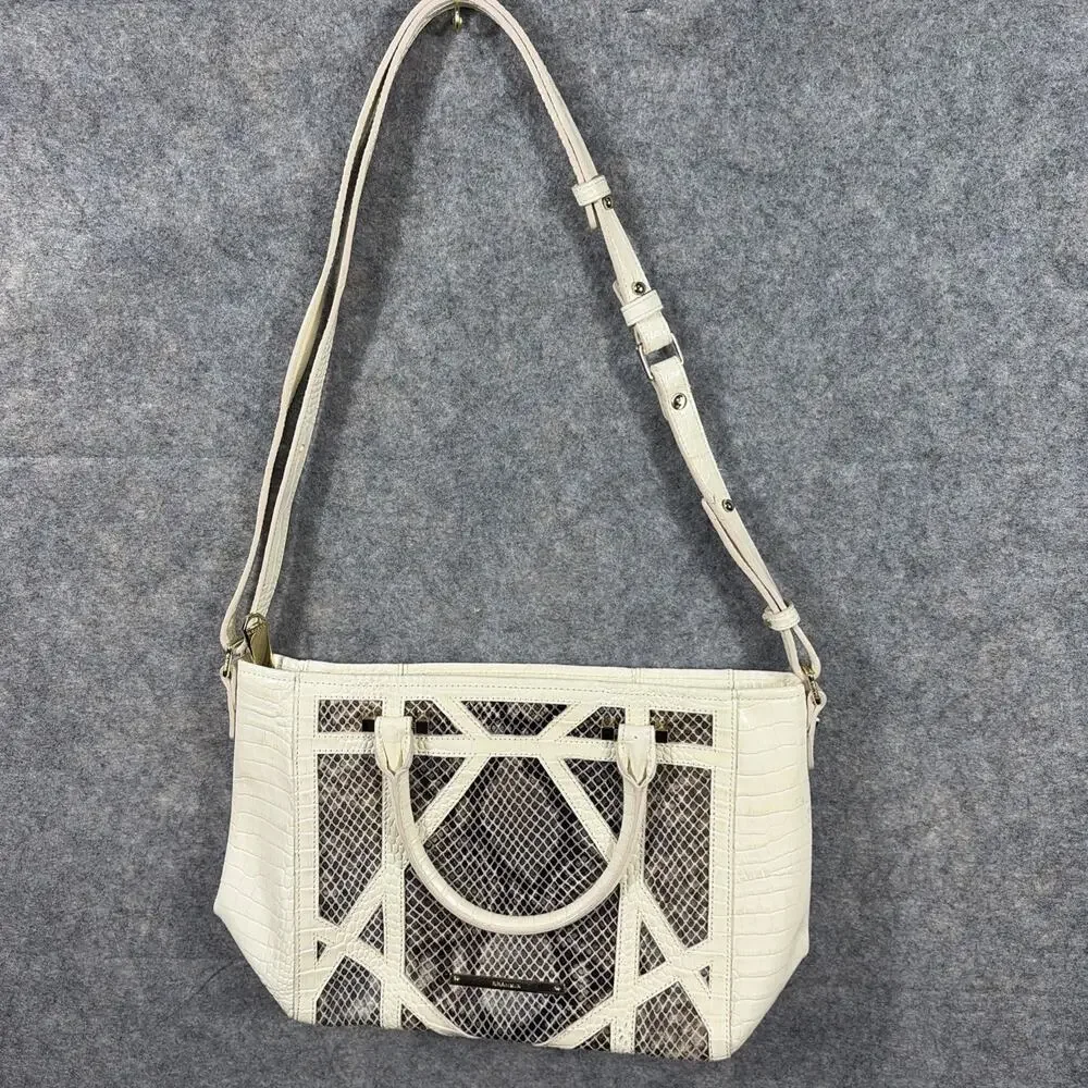 Brahmin Priscilla Satchel Natural Leighton Handbag Purse‎ Snakeskin Taupe